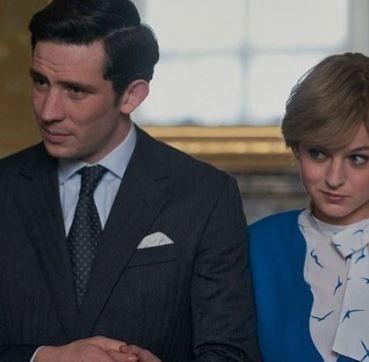 Chris Corrin daughter Emma Corrin as Princess Diana with Josh O'Connor as Prince Charles in 'The Crown.'
